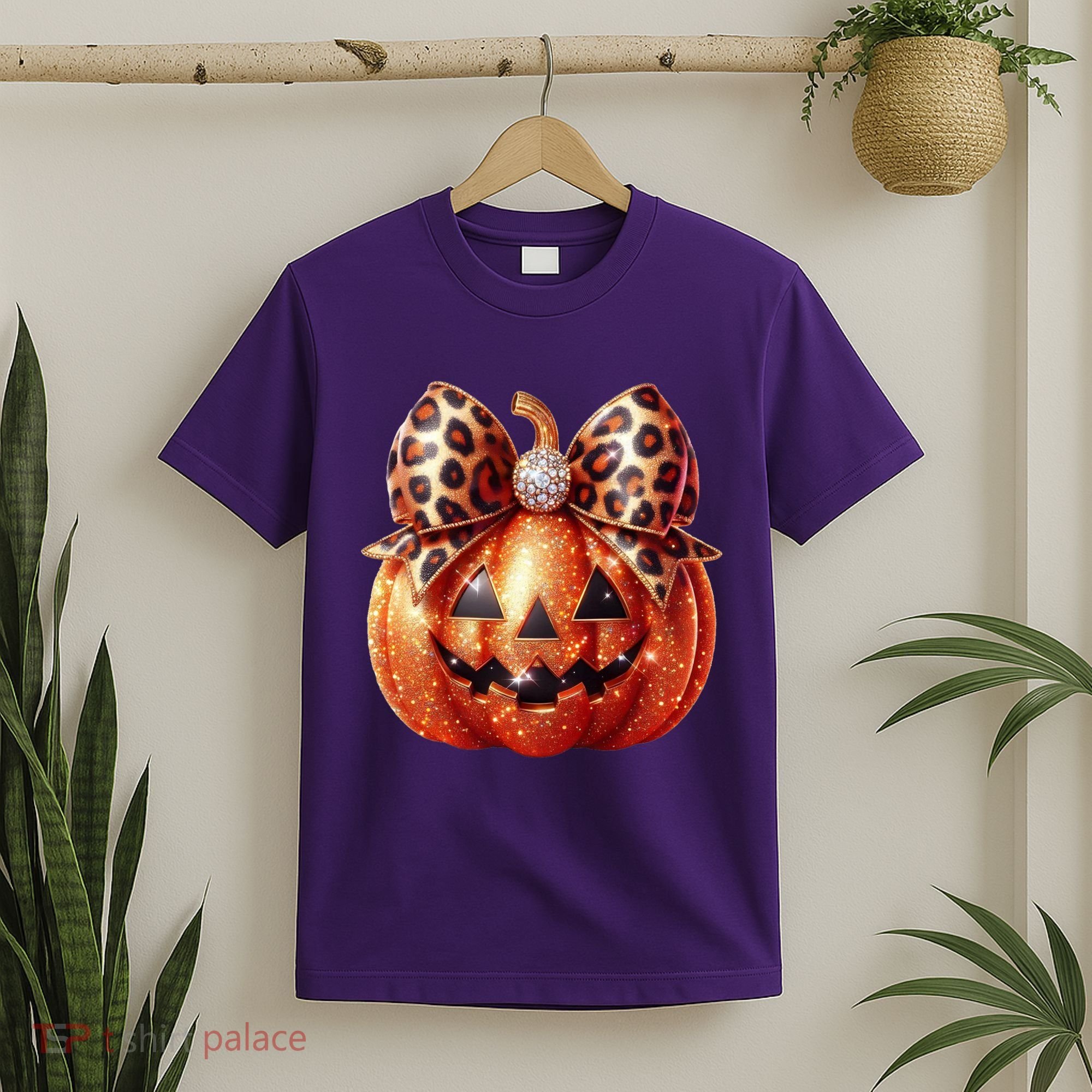Cute Halloween Pumpkin Leopard Bow T-Shirt