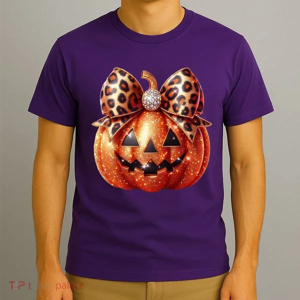 Cute Halloween Pumpkin Leopard Bow T-Shirt