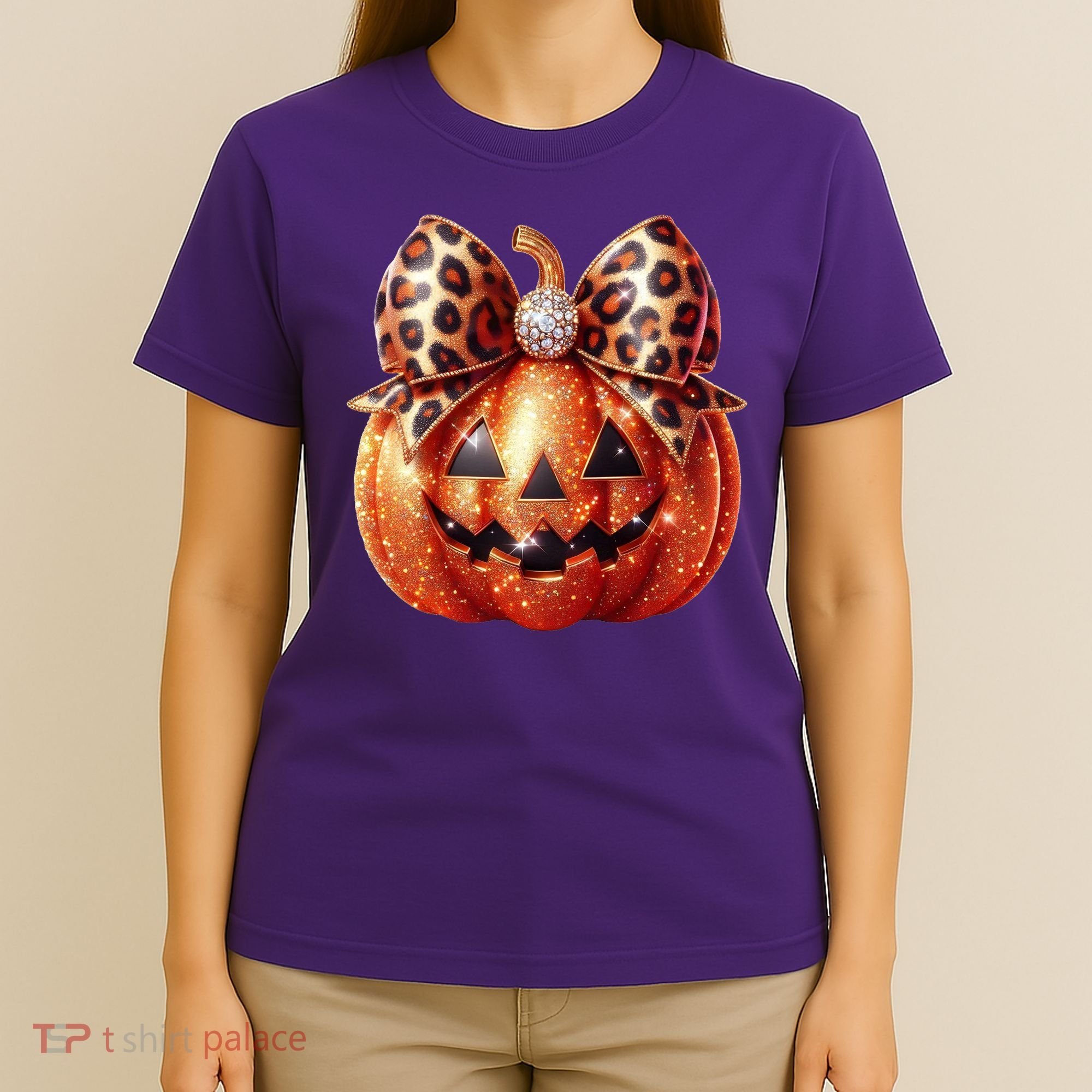 Cute Halloween Pumpkin Leopard Bow T-Shirt