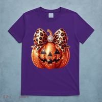 Cute Halloween Pumpkin Leopard Bow T-Shirt thumb 5