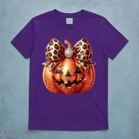 Cute Halloween Pumpkin Leopard Bow T-Shirt thumb 5