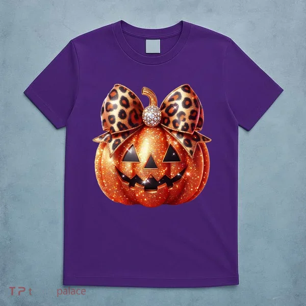 Cute Halloween Pumpkin Leopard Bow T-Shirt