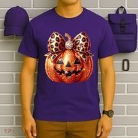 Cute Halloween Pumpkin Leopard Bow T-Shirt thumb 6