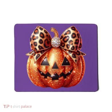 Cute Halloween Pumpkin Leopard Bow Mousepad