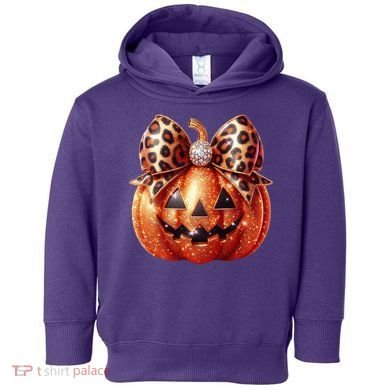 Cute Halloween Pumpkin Leopard Bow Toddler Hoodie