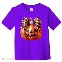 Cute Halloween Pumpkin Leopard Bow Toddler T-Shirt thumb 0