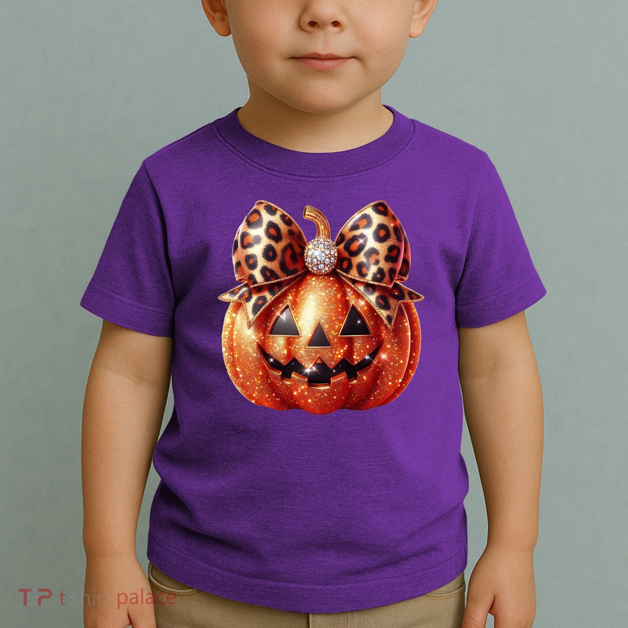 Cute Halloween Pumpkin Leopard Bow Toddler T-Shirt