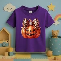 Cute Halloween Pumpkin Leopard Bow Toddler T-Shirt thumb 3