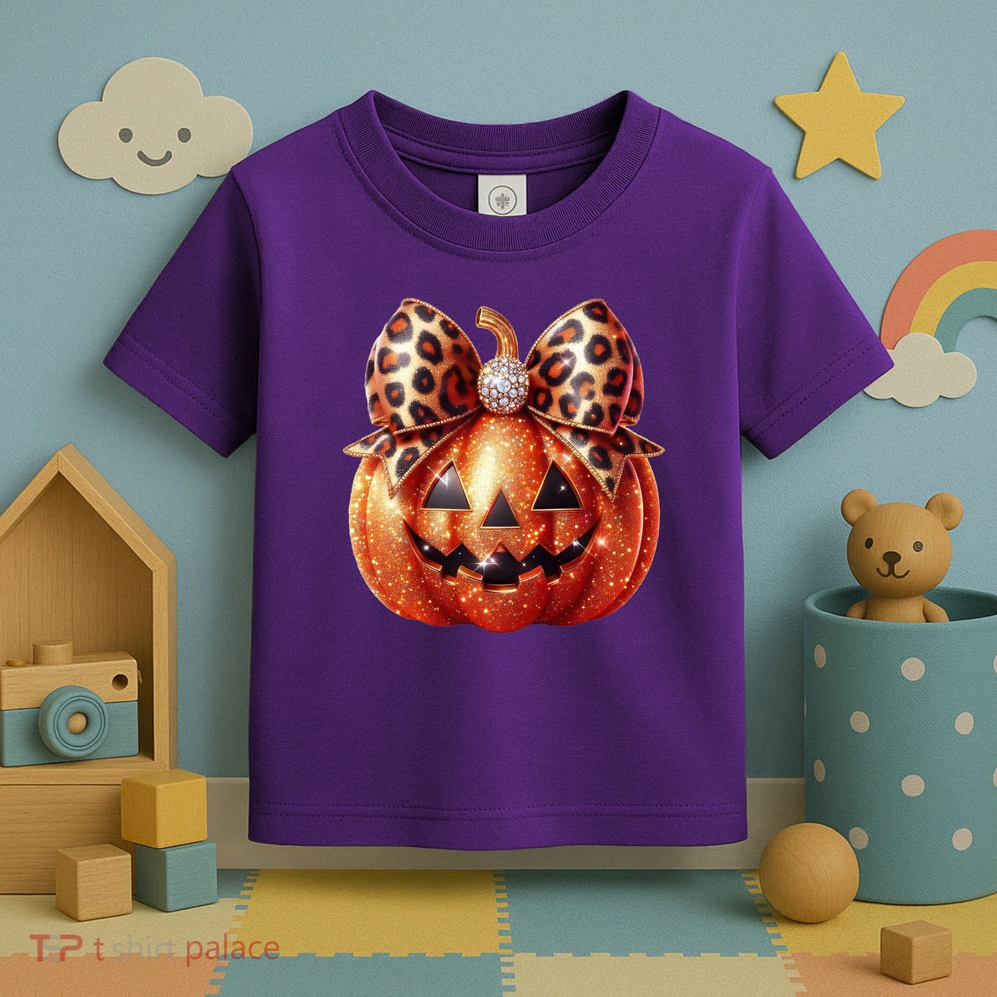 Cute Halloween Pumpkin Leopard Bow Toddler T-Shirt
