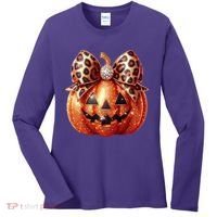 Cute Halloween Pumpkin Leopard Bow Women's Long Sleeve Shirt thumb 0