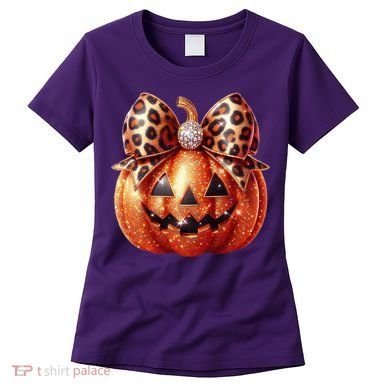 Cute Halloween Pumpkin Leopard Bow Women's T-Shirt