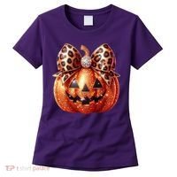 Cute Halloween Pumpkin Leopard Bow Women's T-Shirt thumb 0