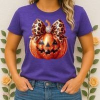 Cute Halloween Pumpkin Leopard Bow Women's T-Shirt thumb 2
