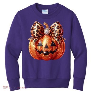 Cute Halloween Pumpkin Leopard Bow Kids Sweatshirt