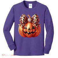 Cute Halloween Pumpkin Leopard Bow Kids Long Sleeve Shirt thumb 0