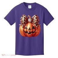 Cute Halloween Pumpkin Leopard Bow Kids T-Shirt thumb 0