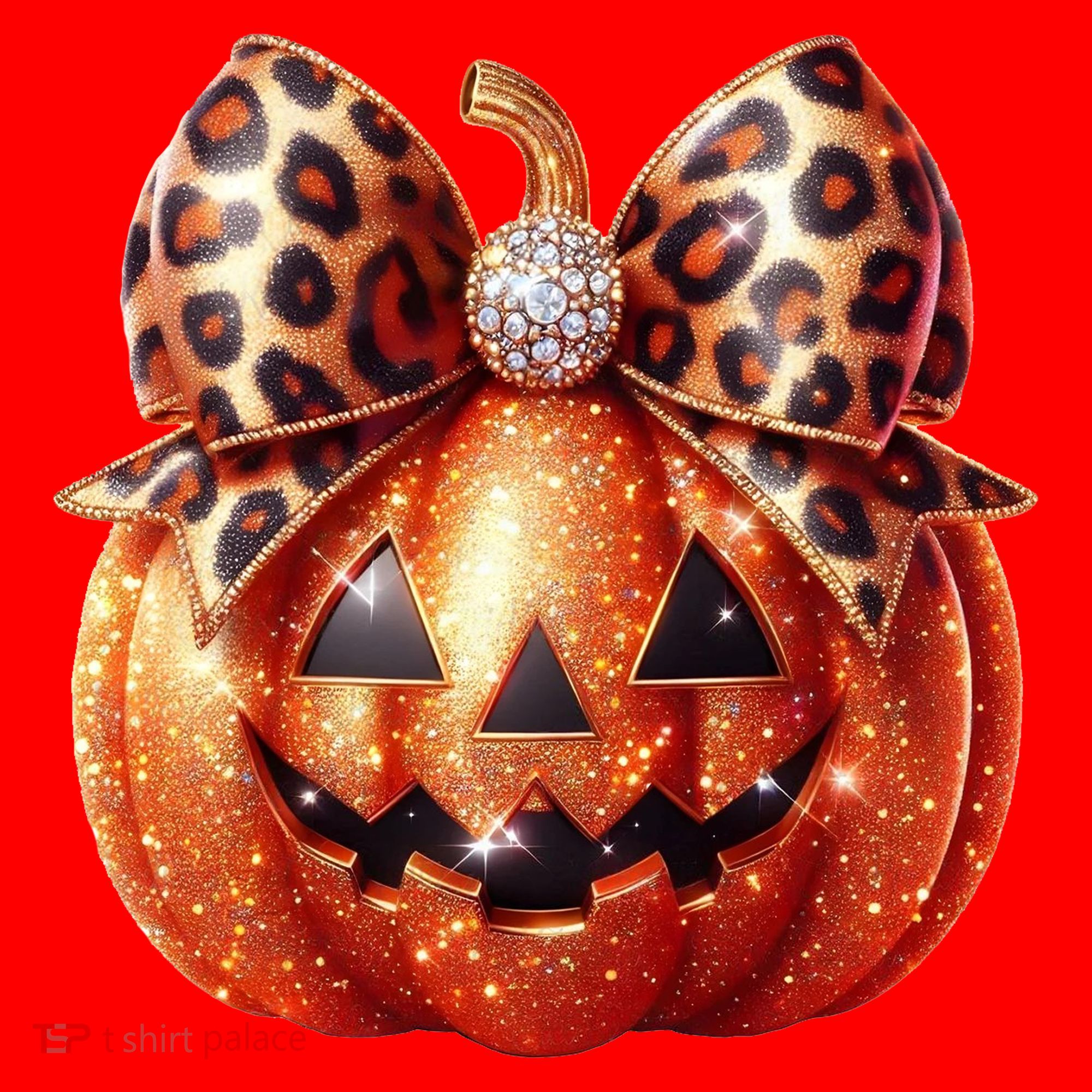Cute Halloween Pumpkin Leopard Bow Santa Hat