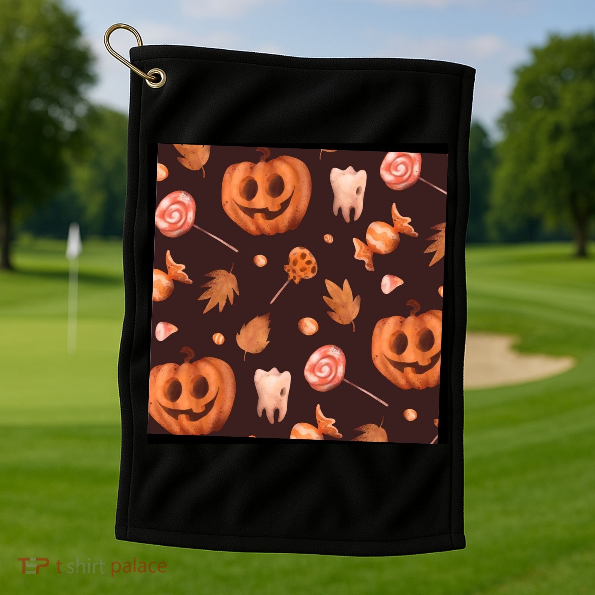 Creepy Halloween Pumpkin Candy Golf Towel