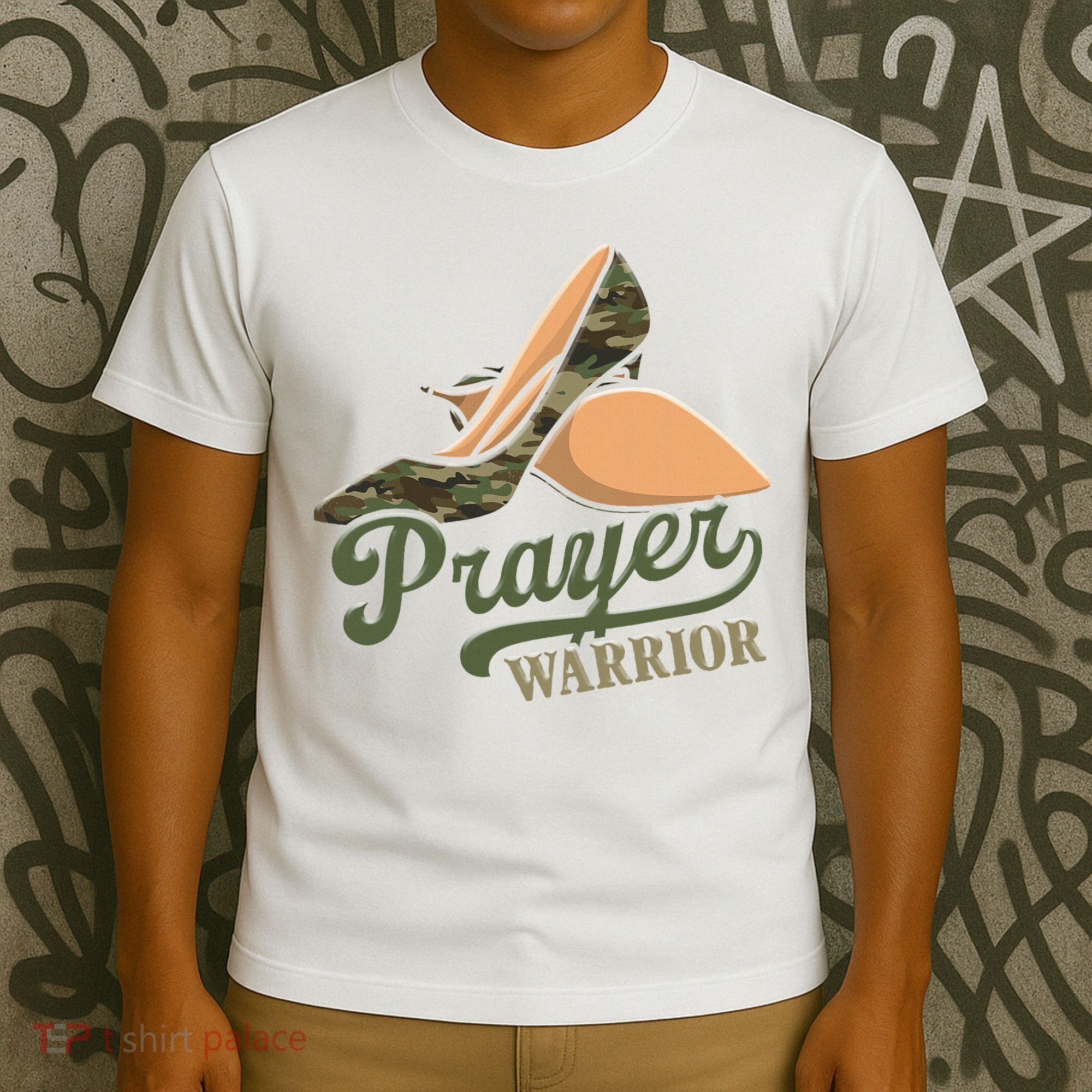 Camo Heels Prayer Warrior Faith God Jesus Christian Women T-Shirt