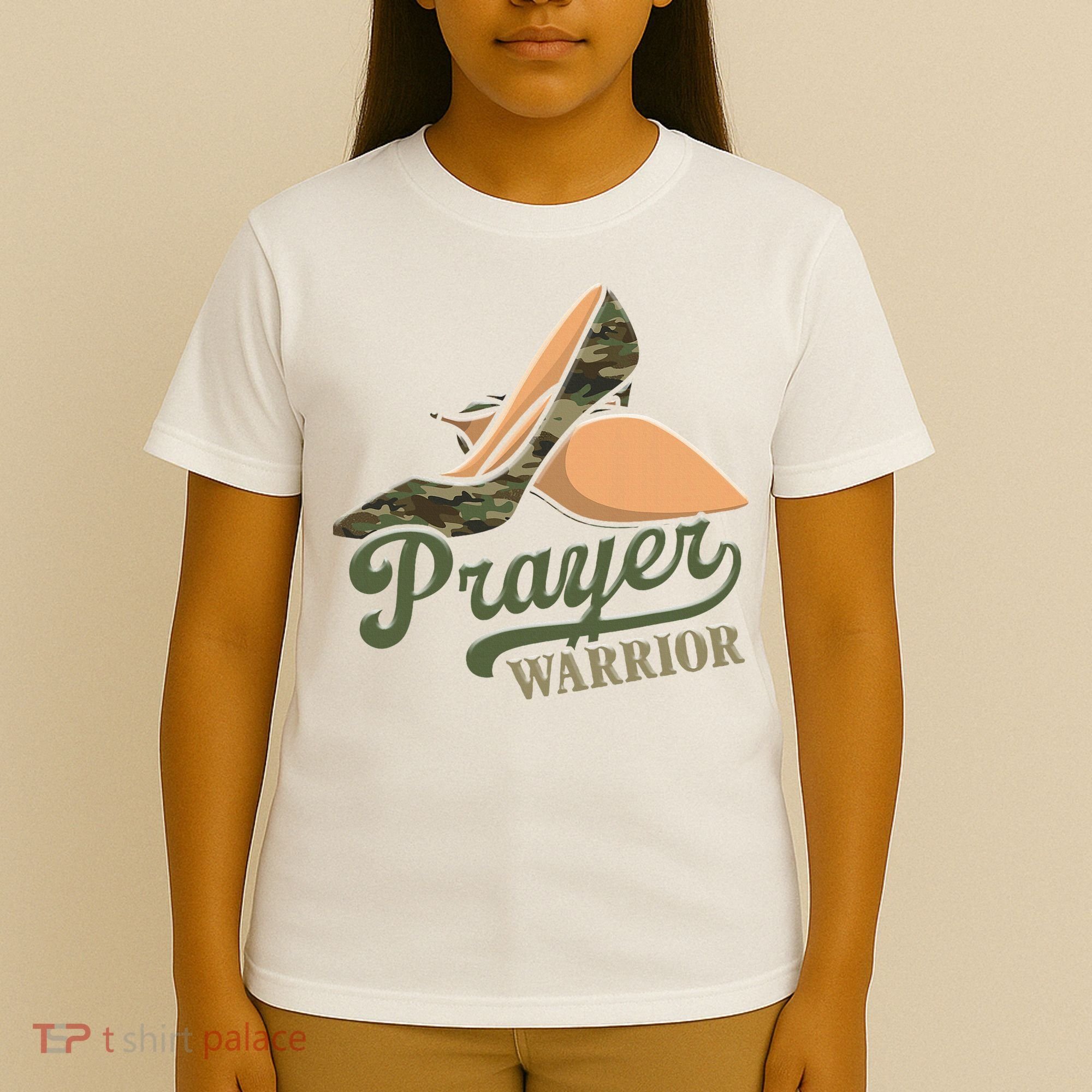 Camo Heels Prayer Warrior Faith God Jesus Christian Women T-Shirt