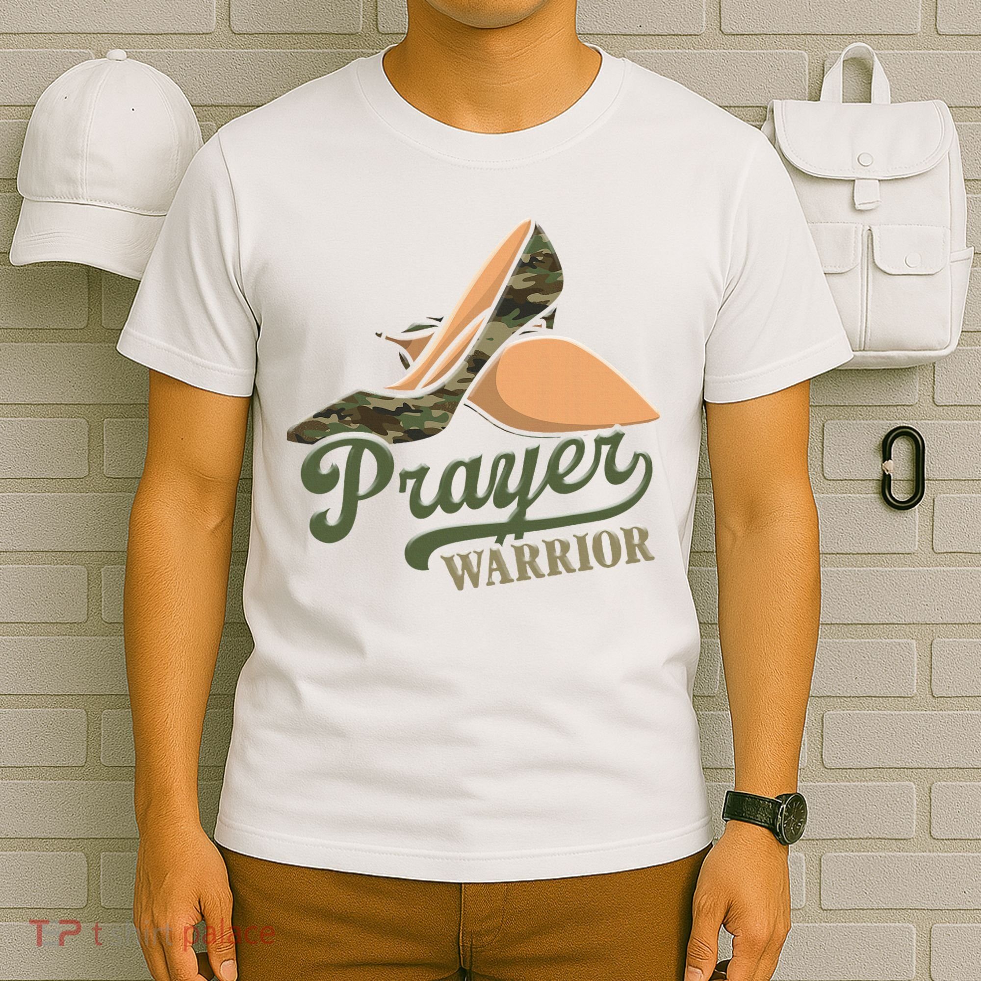 Camo Heels Prayer Warrior Faith God Jesus Christian Women T-Shirt