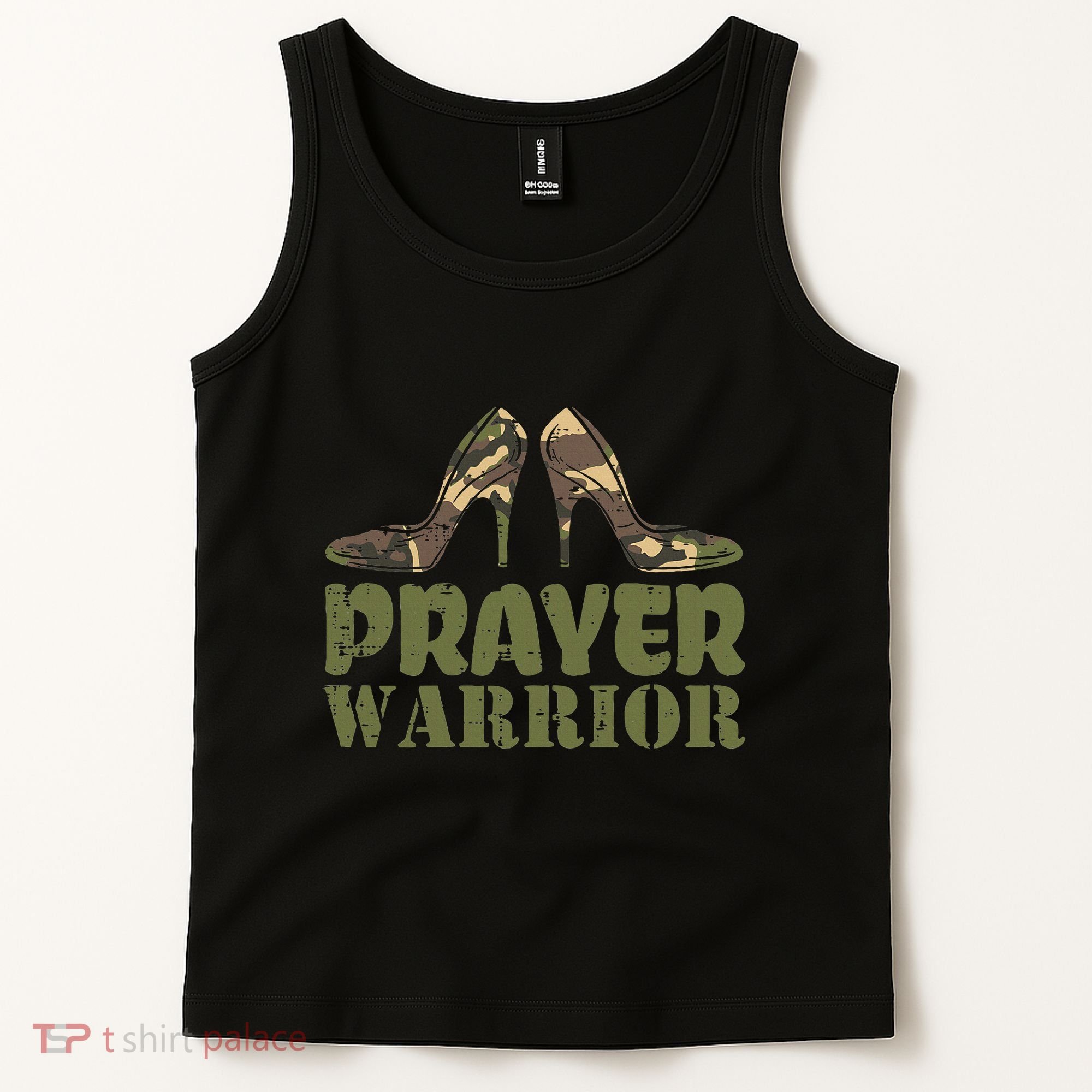 Camo Heels Prayer Warrior Faith God Jesus Tank Top