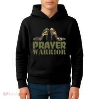 Camo Heels Prayer Warrior Faith God Jesus Kids Hoodie thumb 4