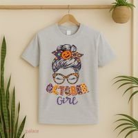 Cute Halloween Patterns October Girl T-Shirt thumb 2