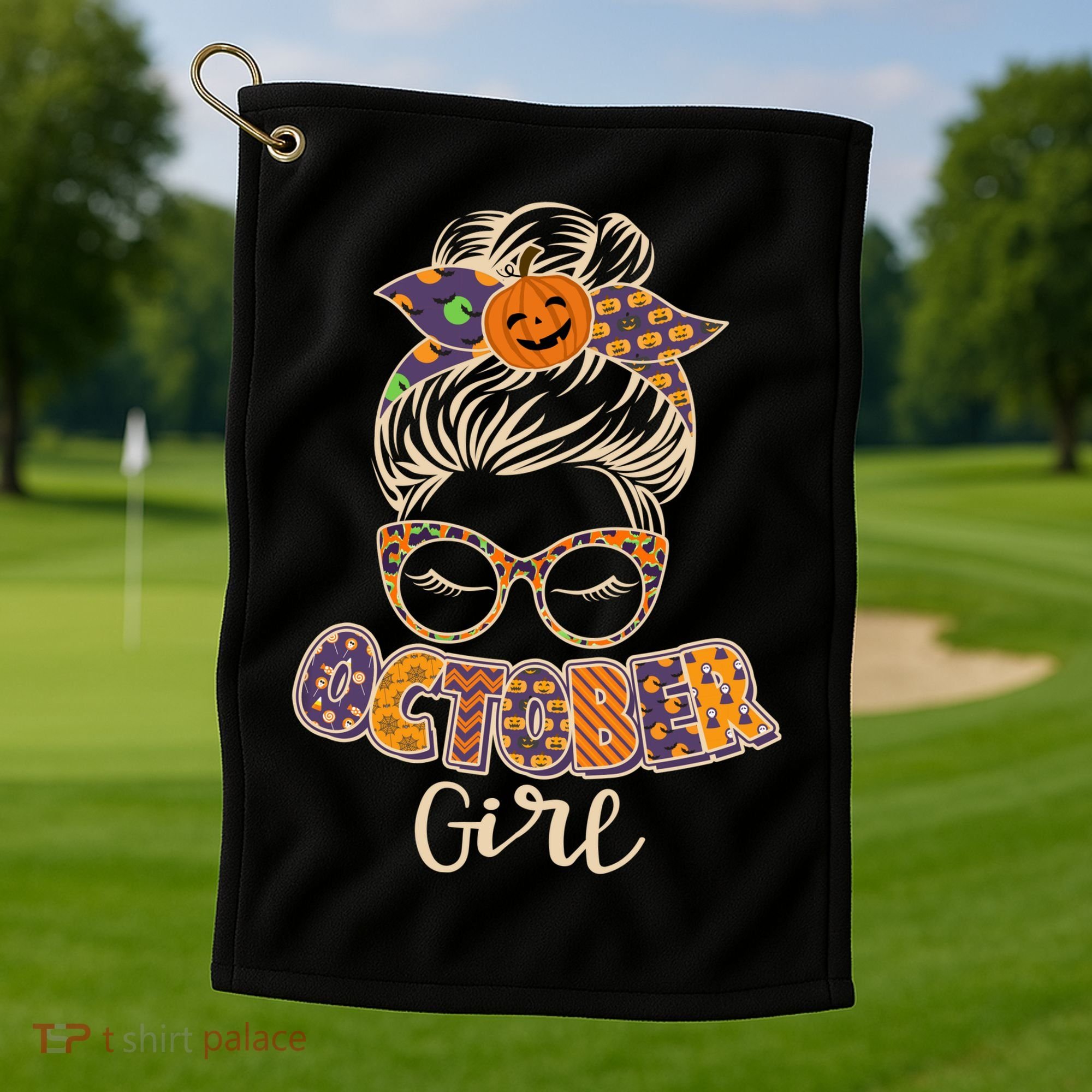 Cute Halloween Patterns October Girl Golf Towel