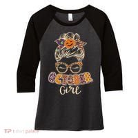 Cute Halloween Patterns October Girl Women's Tri-Blend 3/4-Sleeve Raglan Shirt thumb 0