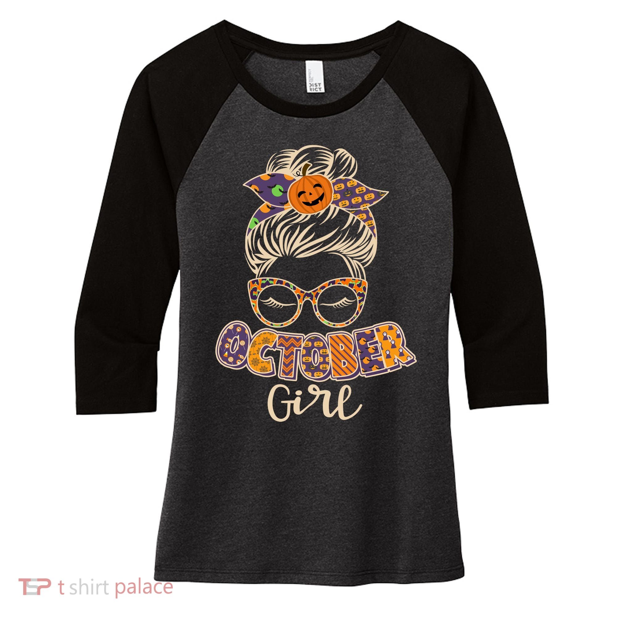 Cute Halloween Patterns October Girl Women's Tri-Blend 3/4-Sleeve Raglan Shirt
