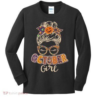 Cute Halloween Patterns October Girl Kids Long Sleeve Shirt