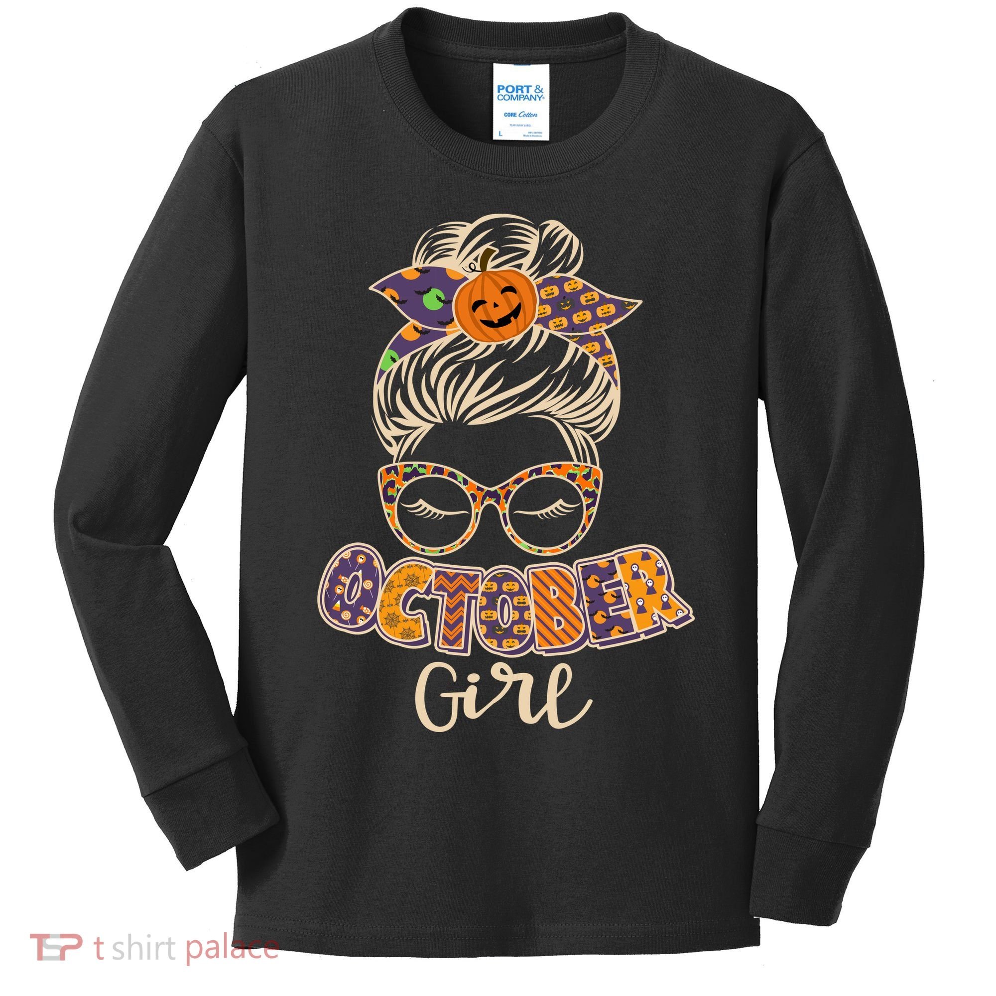 Cute Halloween Patterns October Girl Kids Long Sleeve Shirt