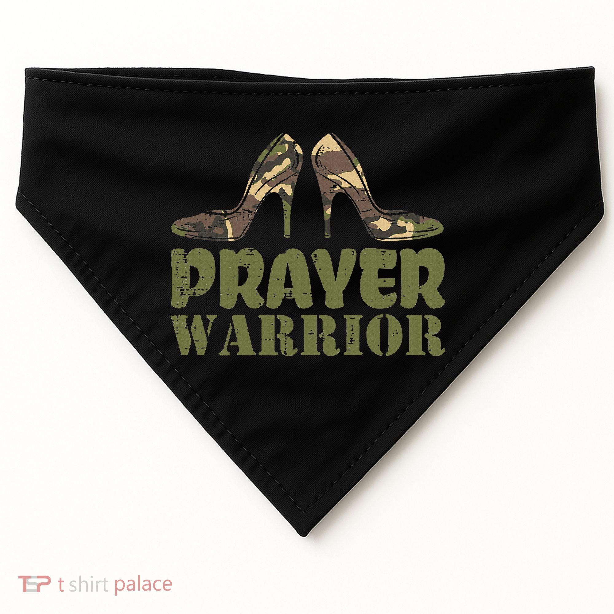 Camo Heels Prayer Warrior Faith God Jesus Christian USA-Made Doggie Bandana