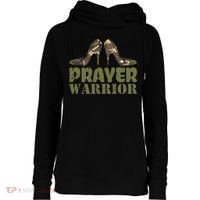 Camo Heels Prayer Warrior Faith God Jesus Christian Womens Funnel Neck Pullover Hood thumb 0