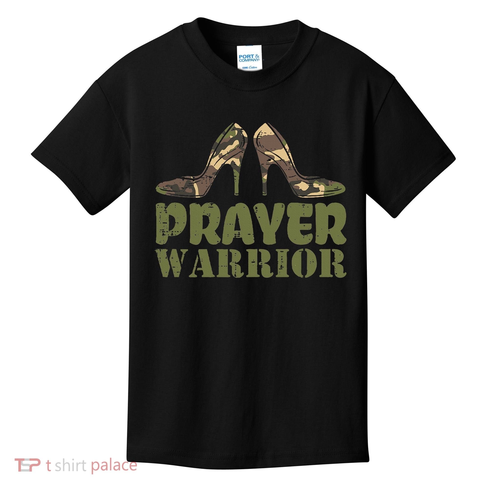 Camo Heels Prayer Warrior Faith God Jesus Christian Kids T-Shirt