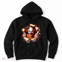 Creepy Halloween Peeking Through Clown Hoodie thumb 0