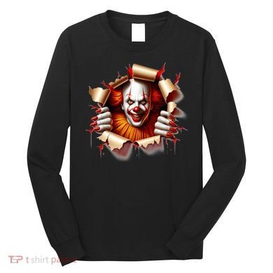 Creepy Halloween Peeking Through Clown Long Sleeve Shirt