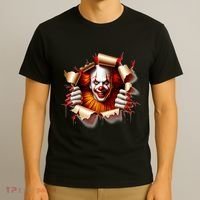 Creepy Halloween Peeking Through Clown T-Shirt thumb 3