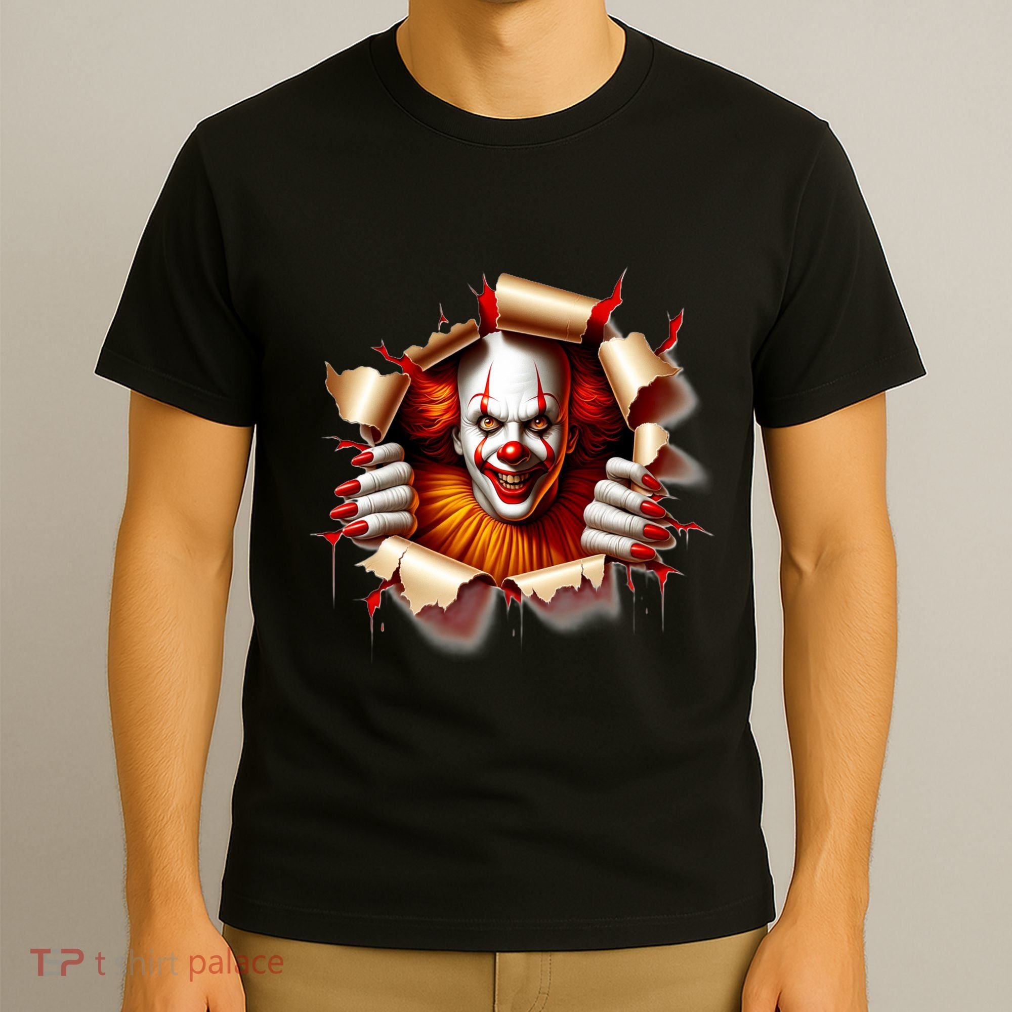 Creepy Halloween Peeking Through Clown T-Shirt