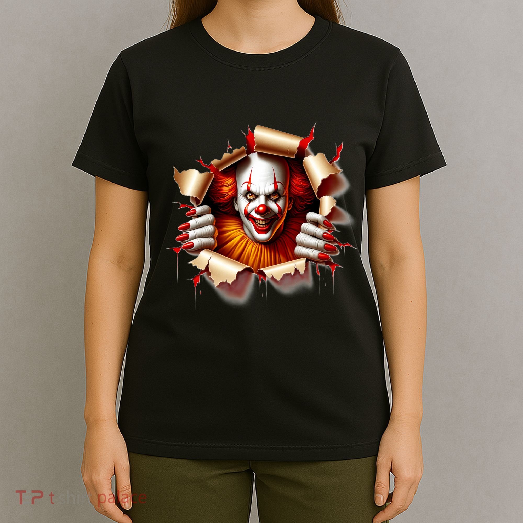 Creepy Halloween Peeking Through Clown T-Shirt