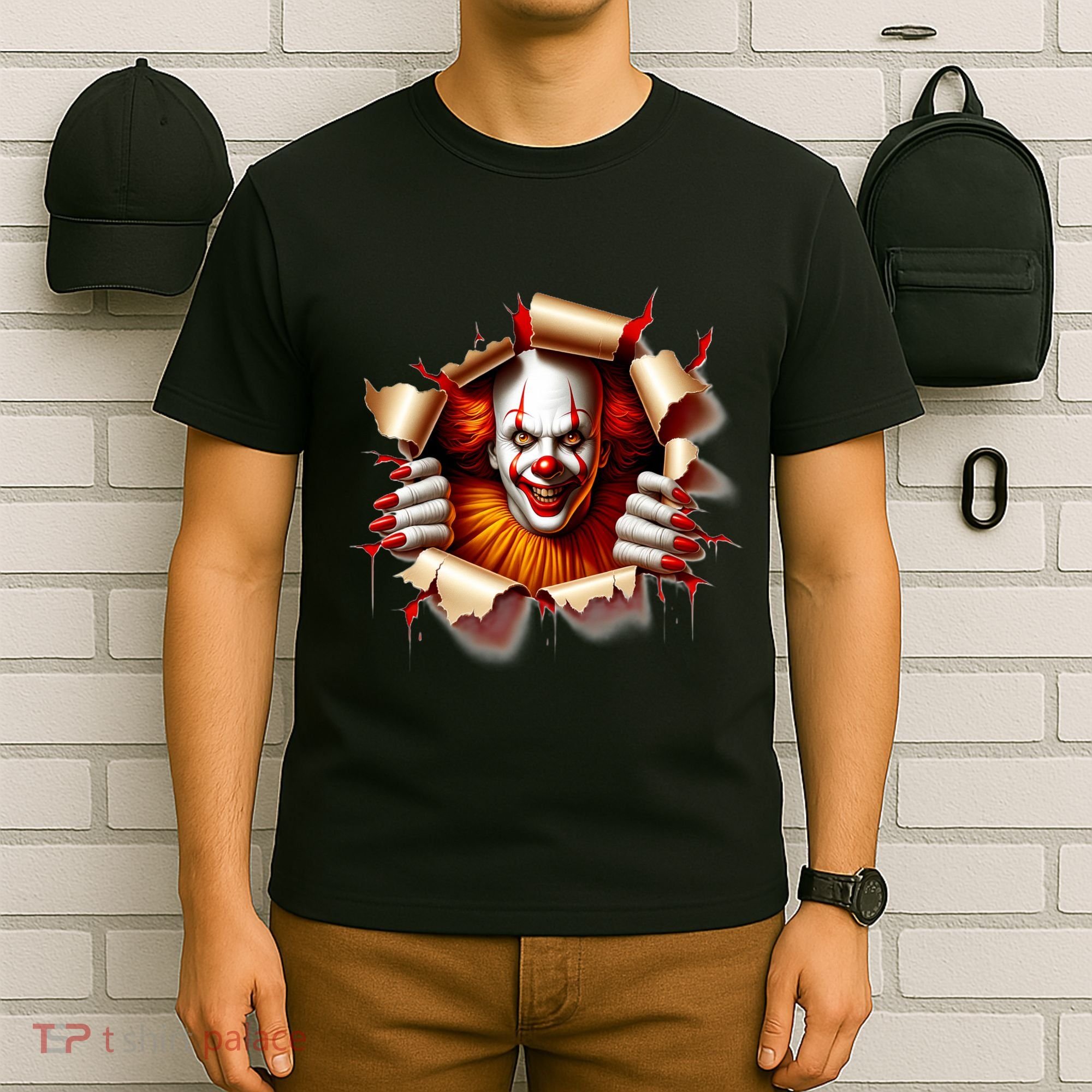 Creepy Halloween Peeking Through Clown T-Shirt