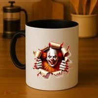 Creepy Halloween Peeking Through Clown Coffee Mug thumb 4