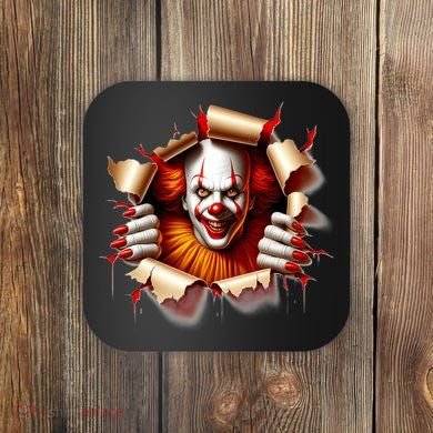Creepy Halloween Peeking Through Clown Coaster