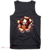 Creepy Halloween Peeking Through Clown Tank Top thumb 0