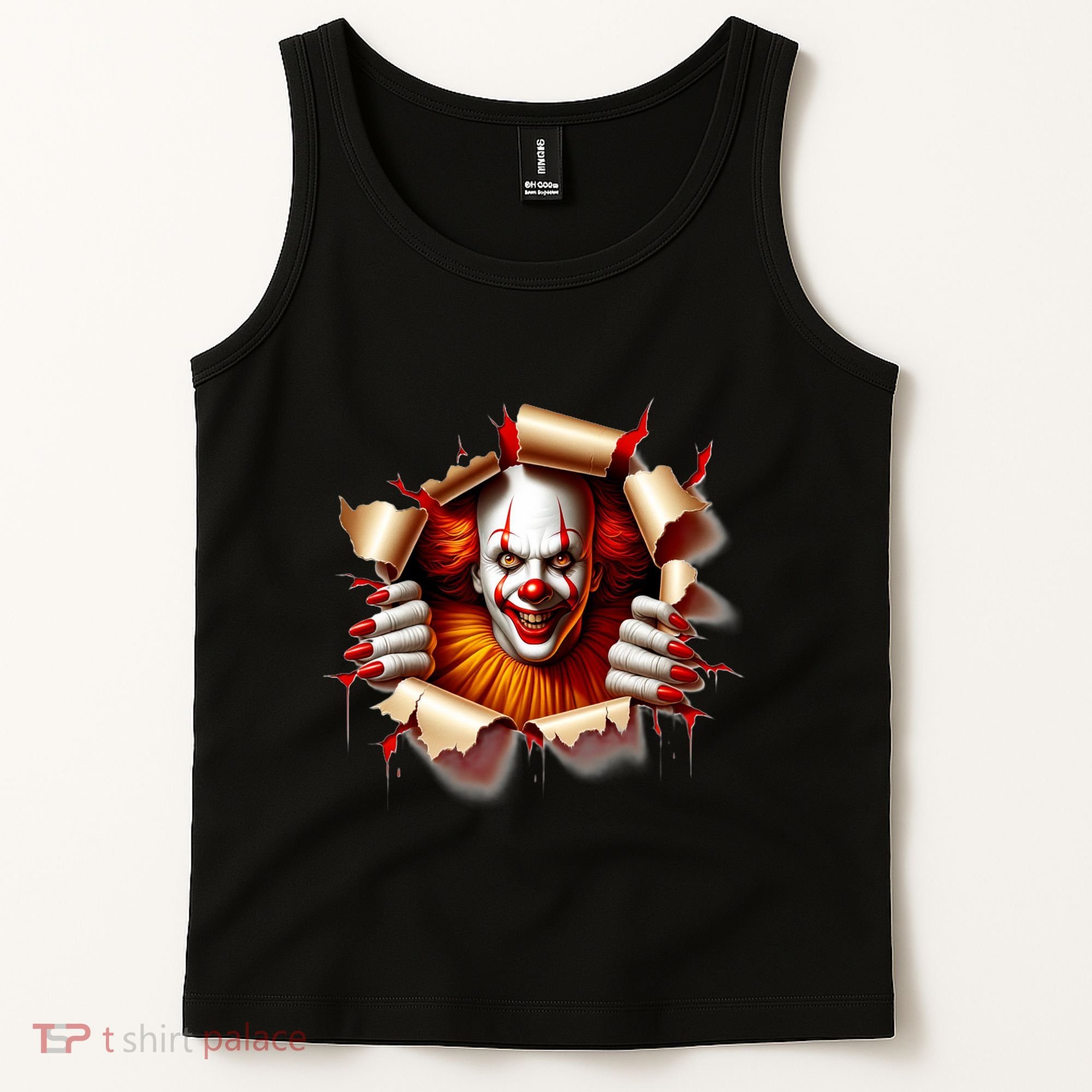Creepy Halloween Peeking Through Clown Tank Top