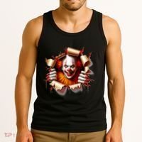 Creepy Halloween Peeking Through Clown Tank Top thumb 3