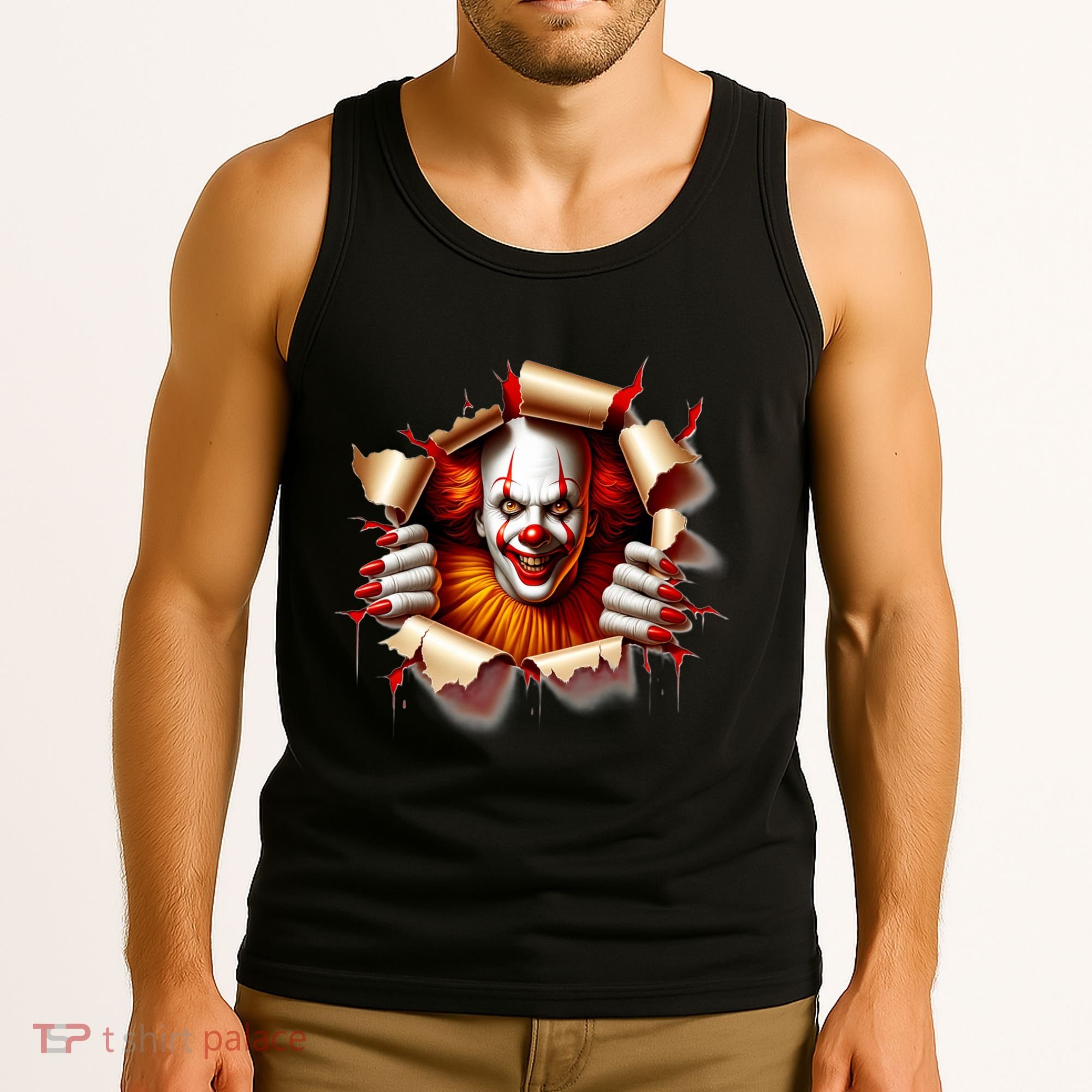 Creepy Halloween Peeking Through Clown Tank Top