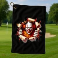 Creepy Halloween Peeking Through Clown Golf Towel thumb 1