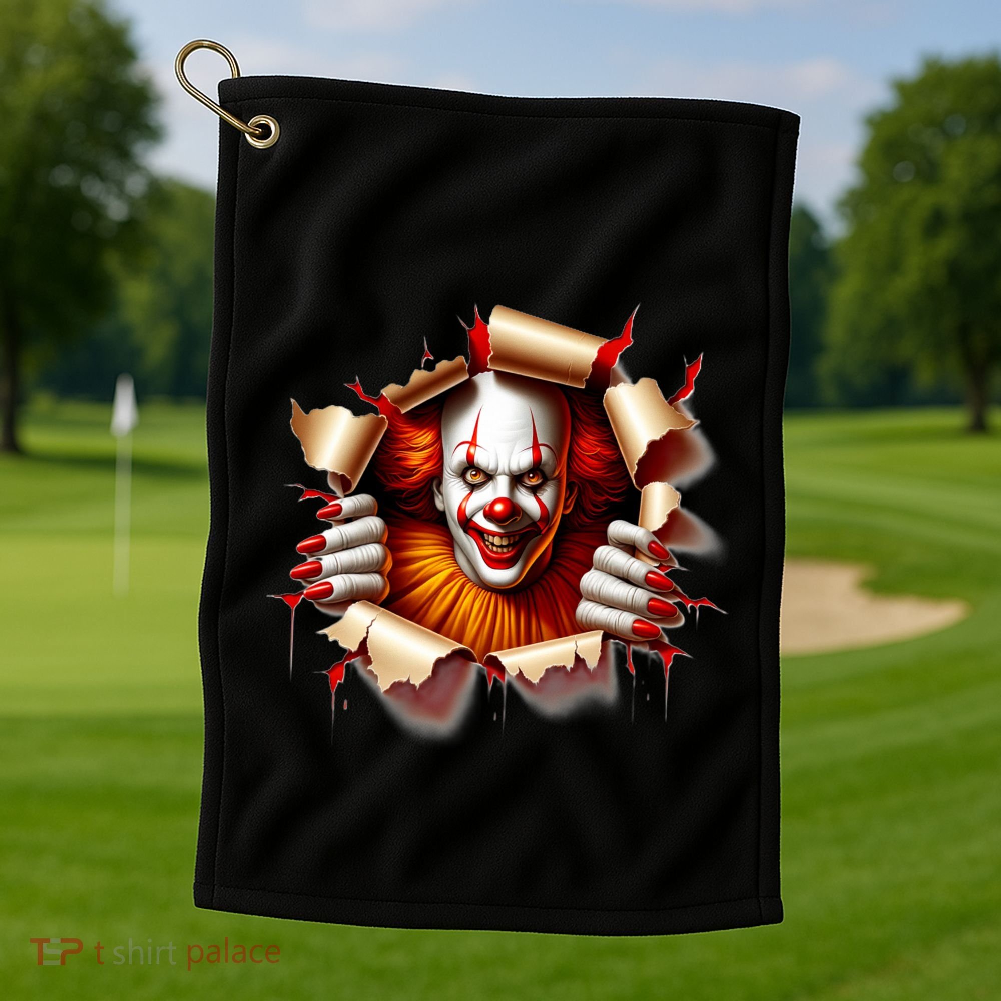 Creepy Halloween Peeking Through Clown Golf Towel